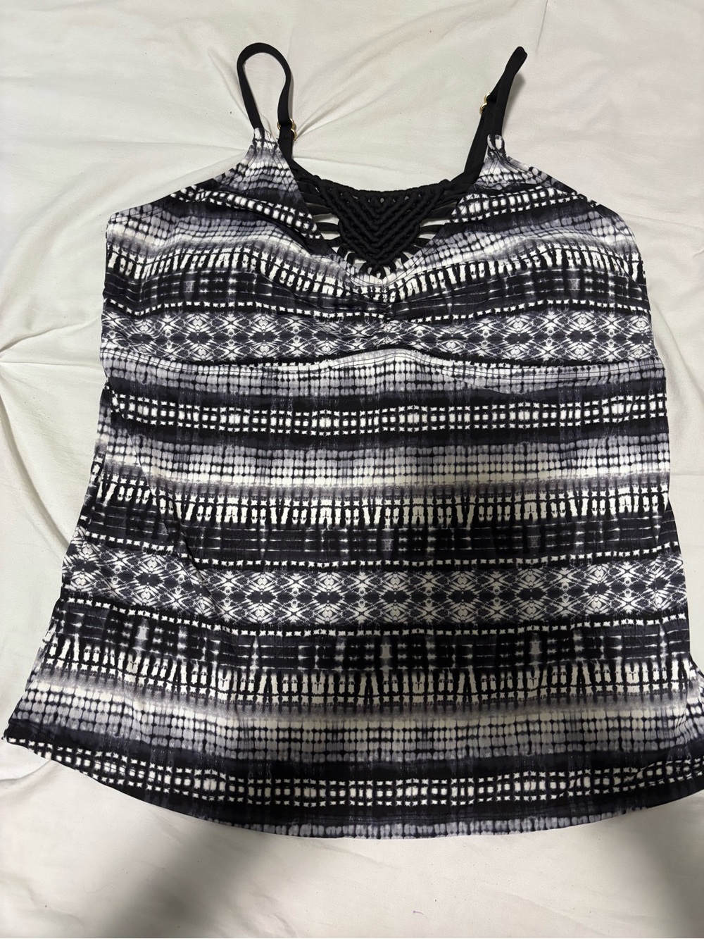 Ambrielle Black & White Patterned Camisole with Crochet V-Detail